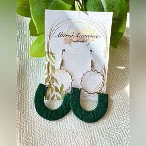 Forest Green and Gold Curve Earrings
